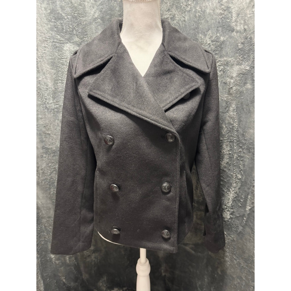 NWT Rebecca Minkoff Minimalist Black Wool Blend Cropped Pea Coat Size Small - Picture 3 of 8